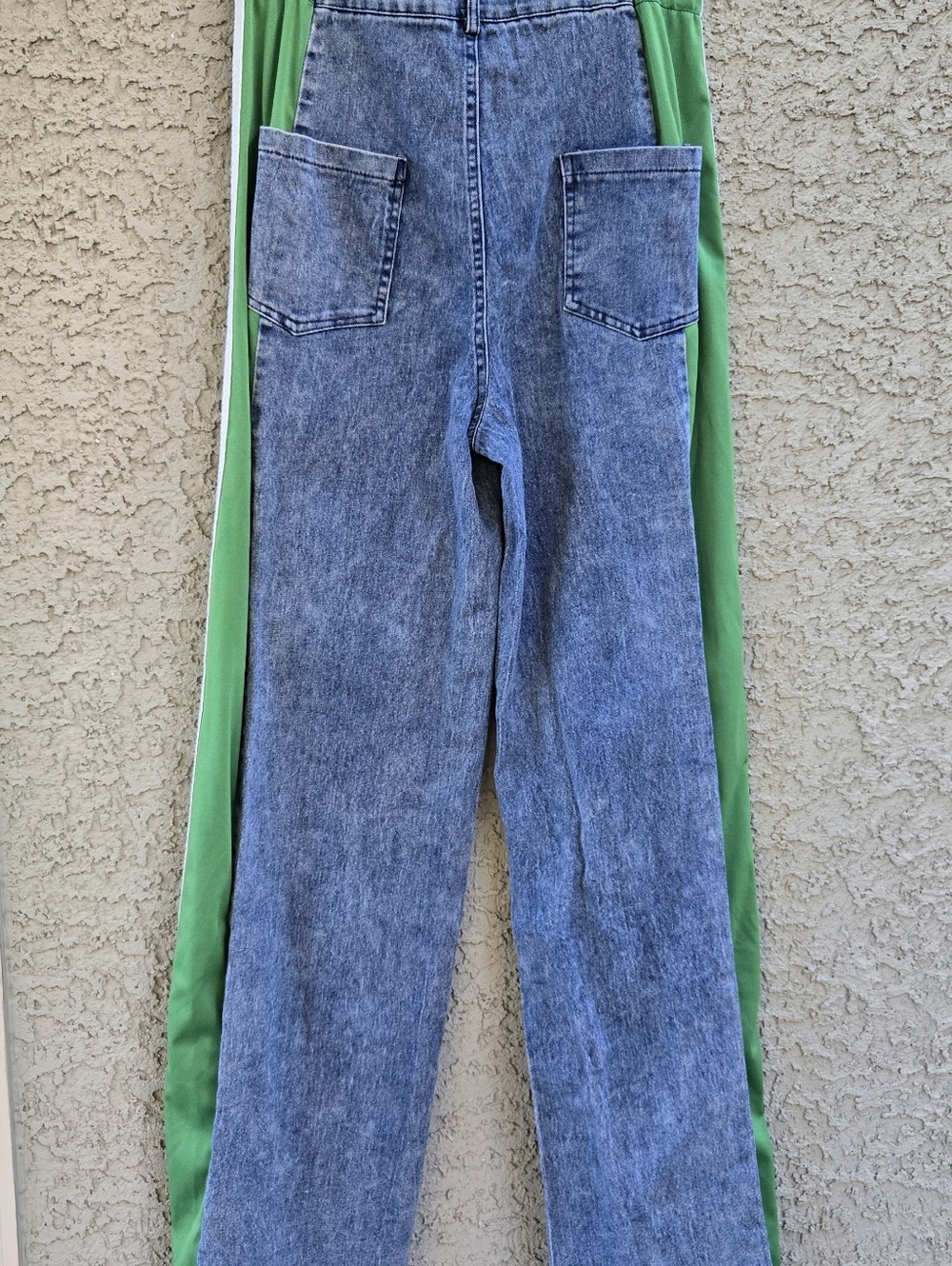 Hots7 Boutique High-Waist Two-Tone Green & Blue Women's Jeans Track Pants Hybrid - Picture 6 of 9